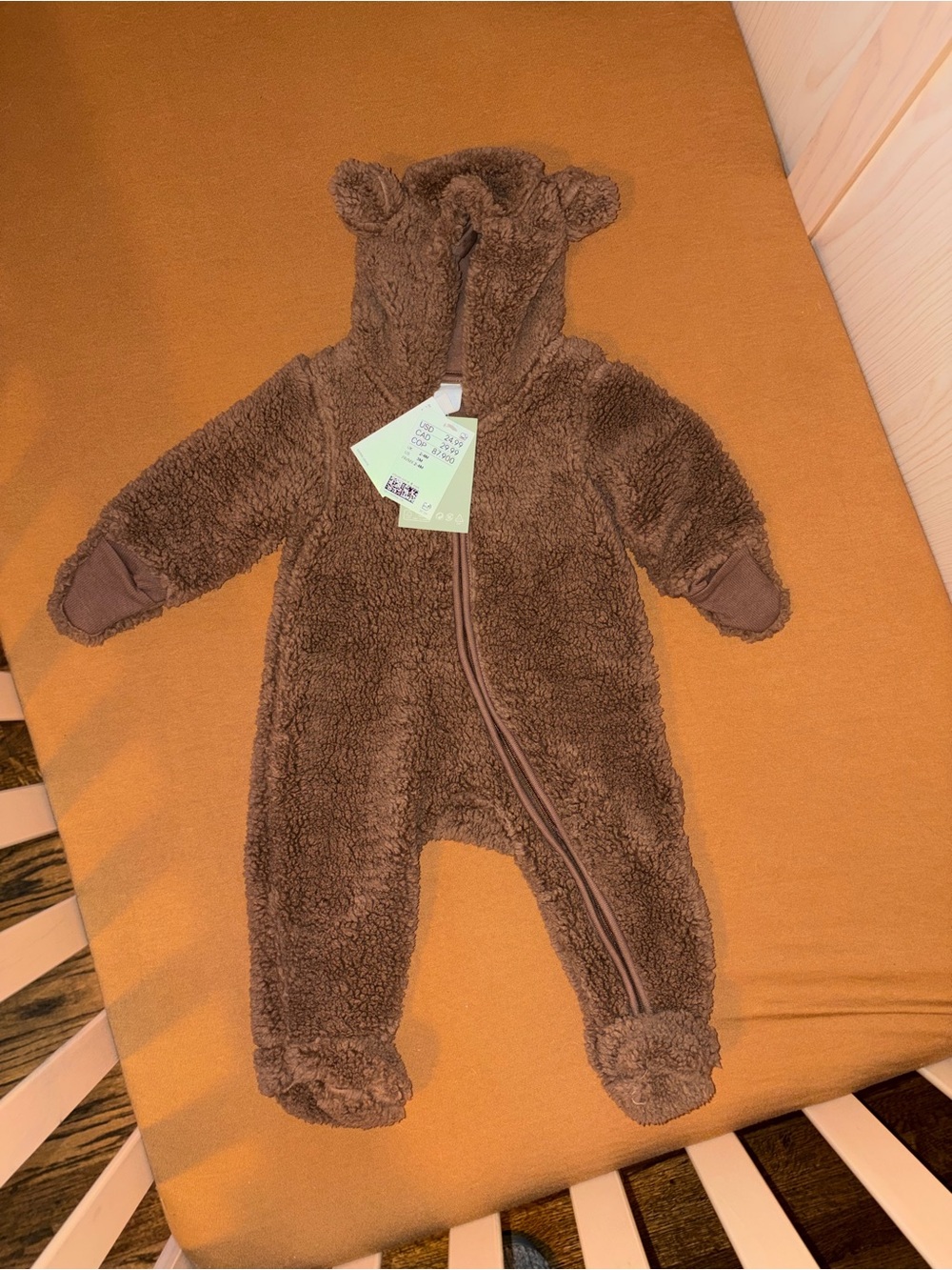 H&M Brown Teddy Hooded Baby One-Piece